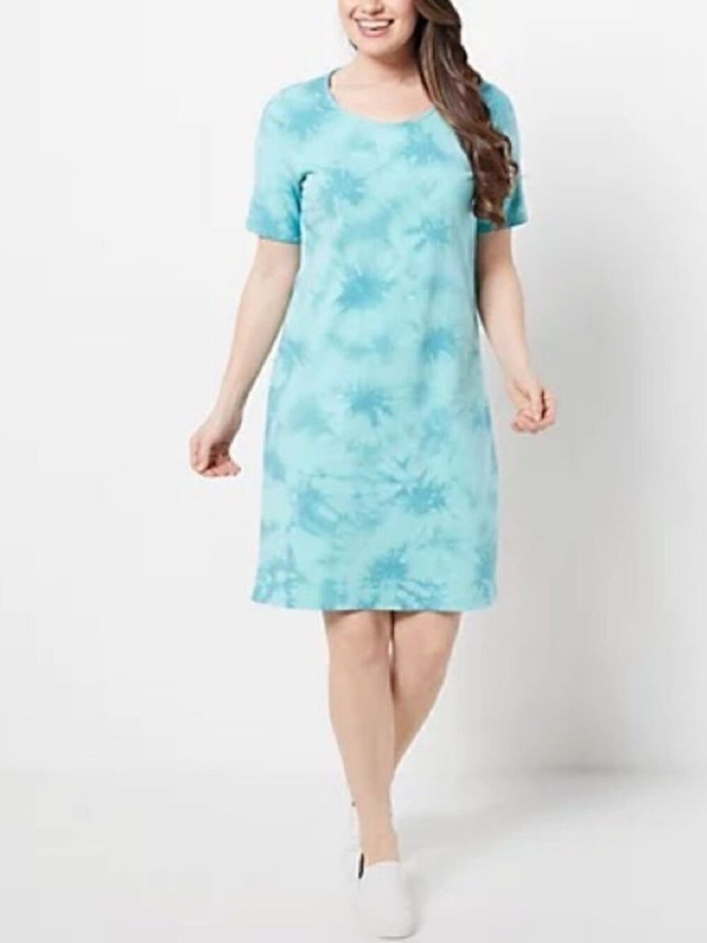 Denim & Co. French Terry Crystal Wash Tie-Dye T-Shirt Dress